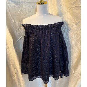 LUCKY BRAND WOMEN'S SMALL OFF THE SHOULDER PEASANT BLOUSE TOP NWT  NAVY